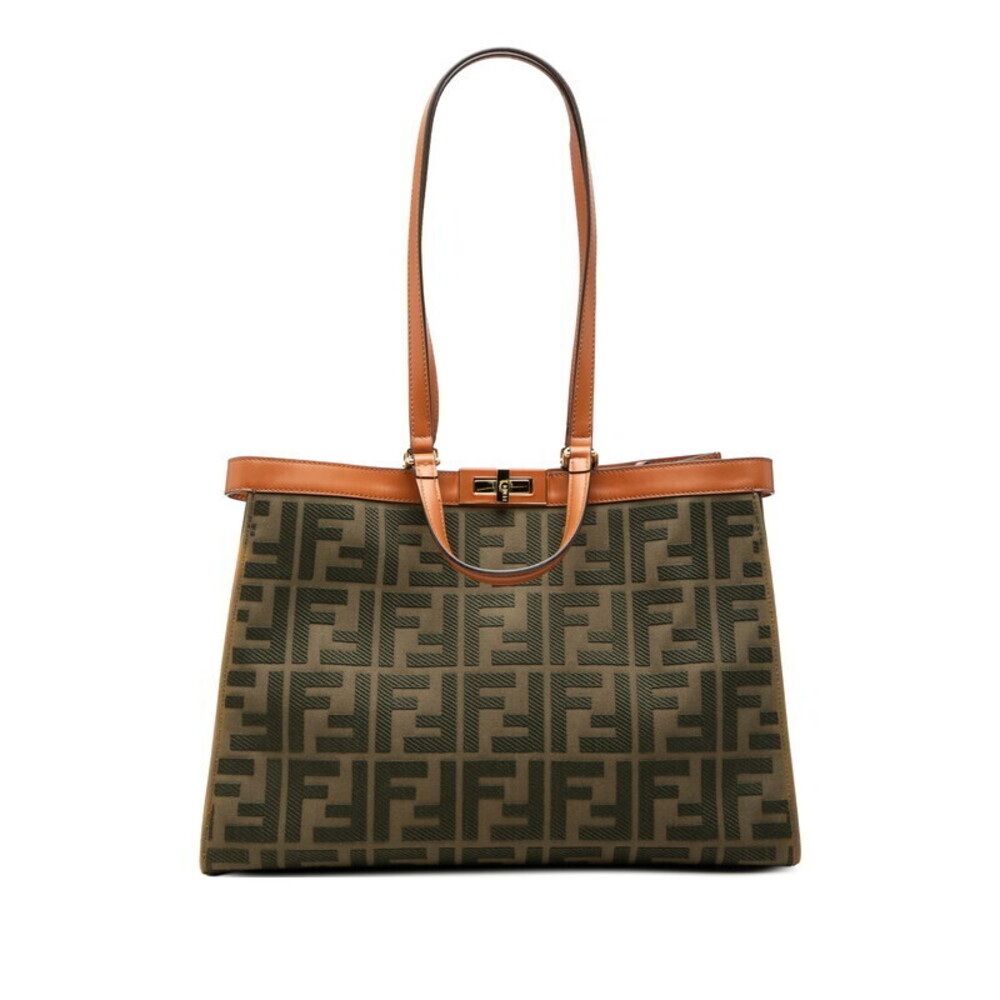 Fendi Zucca Tote Bag Shoulder Green Brown Canvas